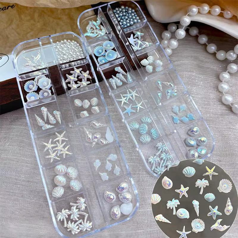 12 Grilles de Breloques Mixtes pour Ongles Style Océan