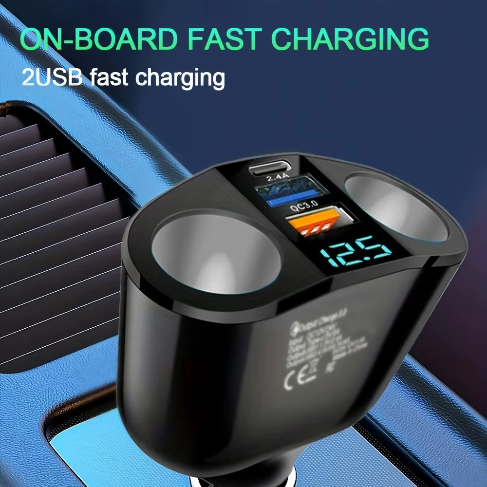 Adaptateur de chargeur de voiture à 3 Ports, plusieurs appareils chargés en même temps, avec affichage numérique de Type C, pour iPhone Samsung Xiaomi