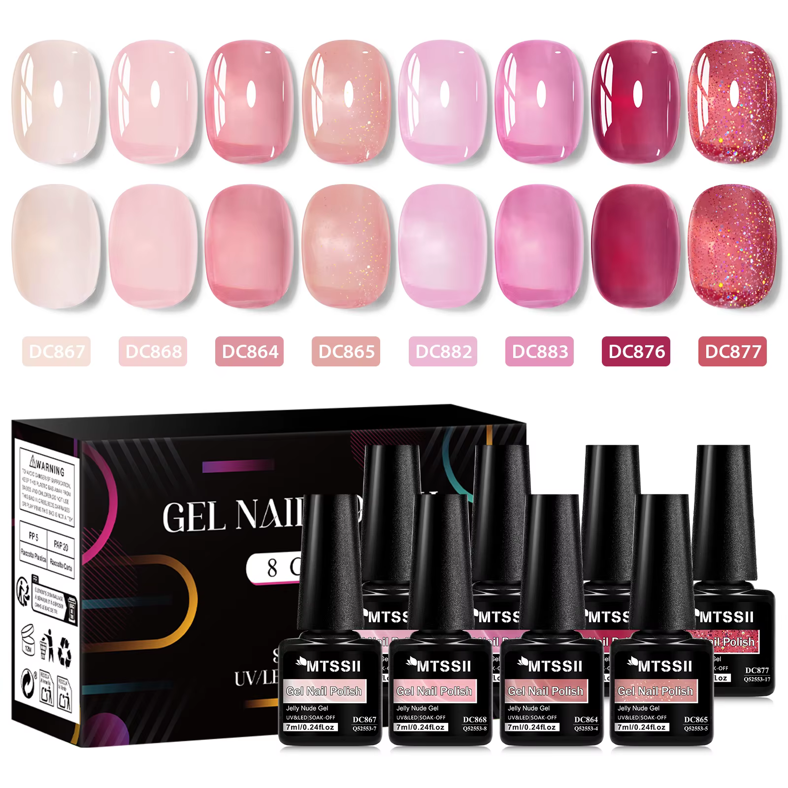 8 pièces ensemble de vernis à ongles Gel gelée nue avec boîte couleur translucide Semi Permanent tremper UV LED Gel