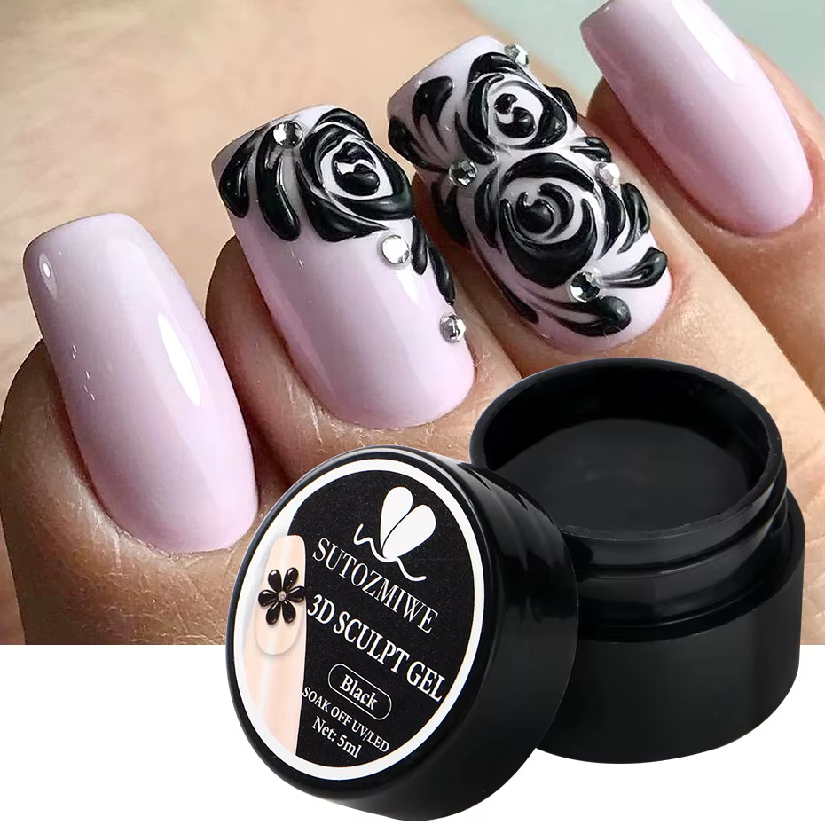 Gel Sculptant 3D Noir 5ml pour Extension Rapide des Ongles