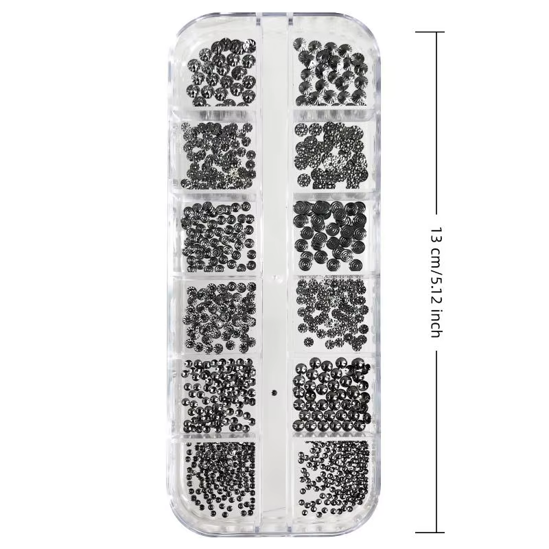 Nouveaux 12 compartiments de breloques et clous métalliques pour nail art