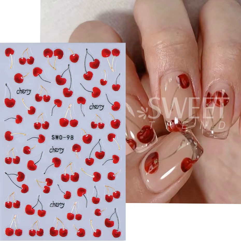 Autocollants pour ongles cerise rouge