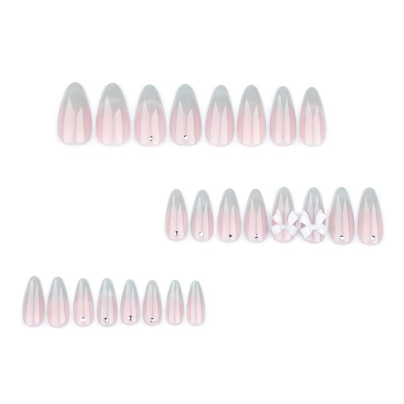 24 pièces doux oeil de chat français presse sur ongles diamant pointu tridimensionnel nœud papillon portable