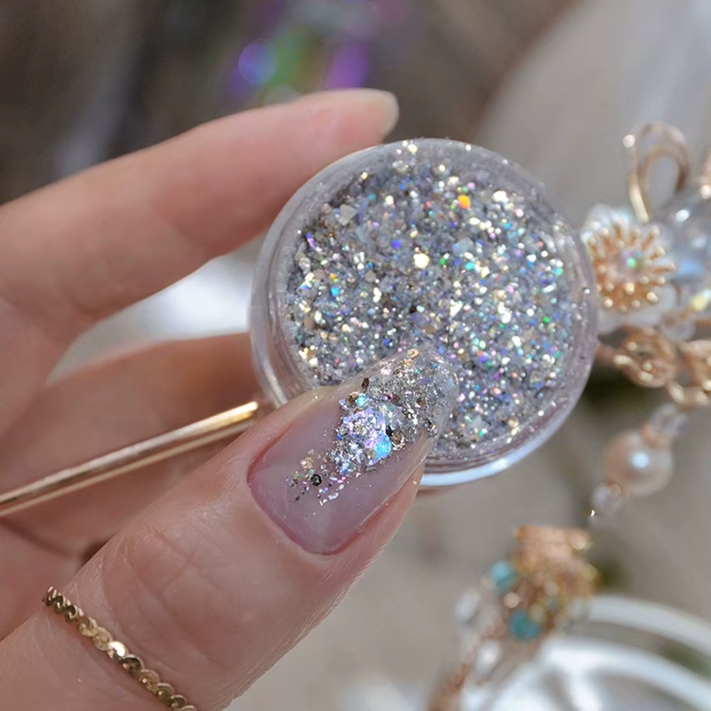 1 pot Aurora brillant opale flocons ongles paillettes Laser argent or nuage brocart