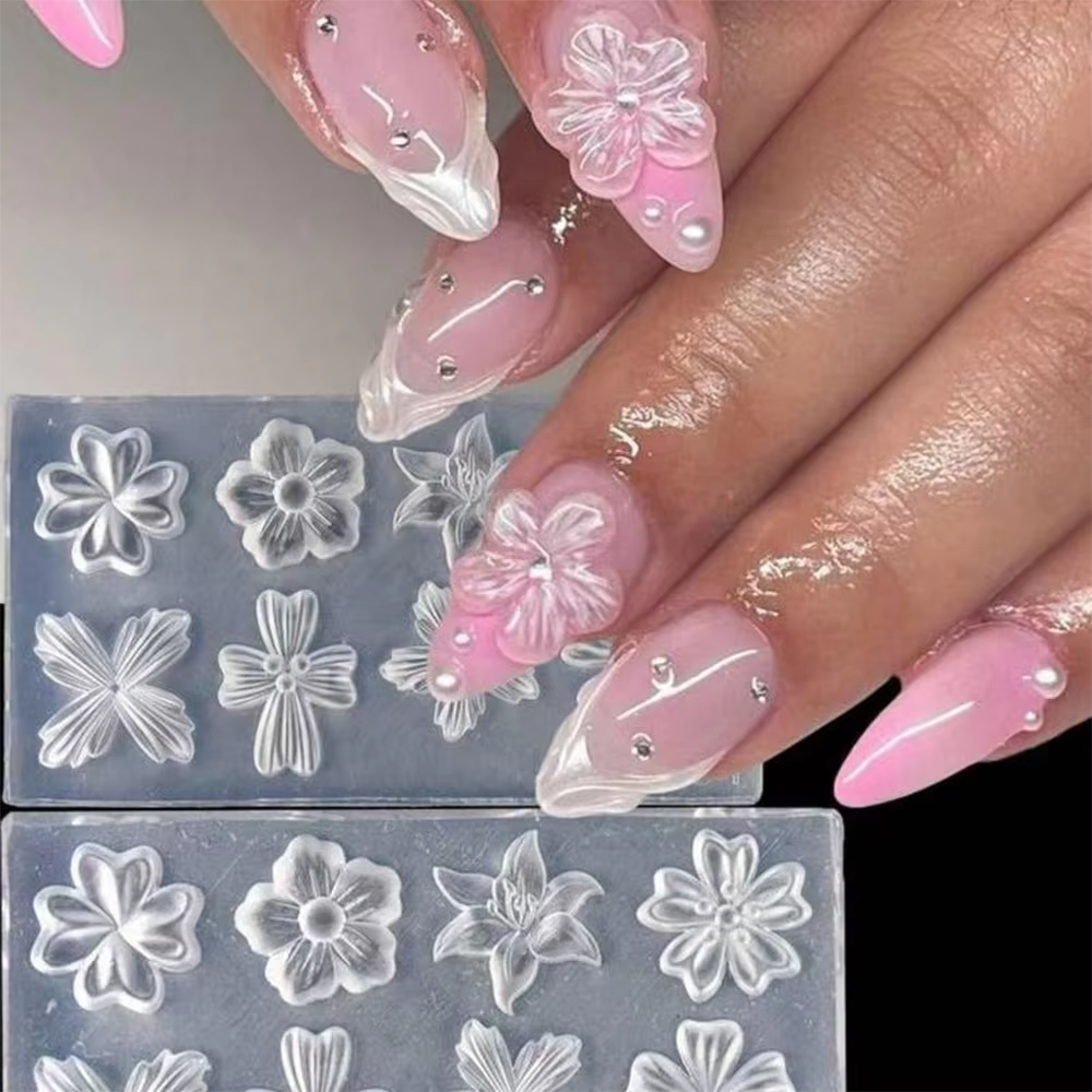 Moule à ongles en silicone motif pétales de fleurs printanières