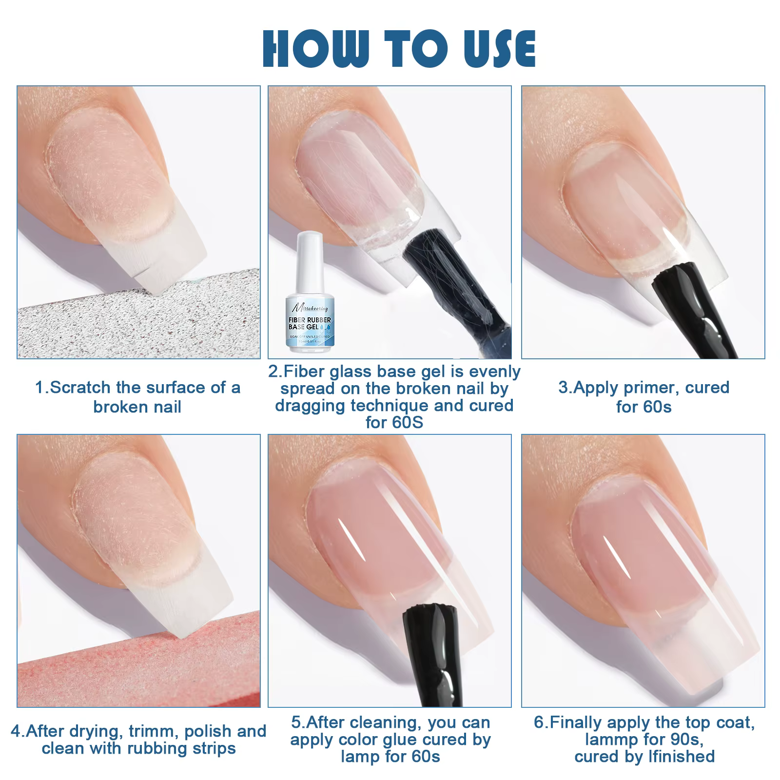 Gel de base en fibre de caoutchouc de 15 ml – Gel de construction transparent compatible UV/LED à séchage rapide pour la réparation des ongles cassés avec vernis à tremper
