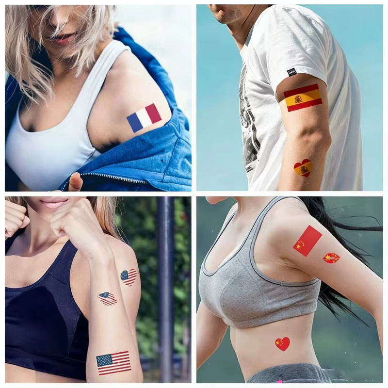 10 feuilles de tatouages temporaires pour le visage, série drapeaux nationaux, pour hommes et femmes, faux tatouages pour le visage et le bras, Brésil, Russie, Amérique, Allemagne, matchs de football