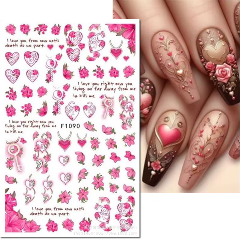 3d Nail Art décalcomanies saint valentin coeurs rouges ballons chats mignons amour lettres autocollants pour ongles Art manucure conseils décorations