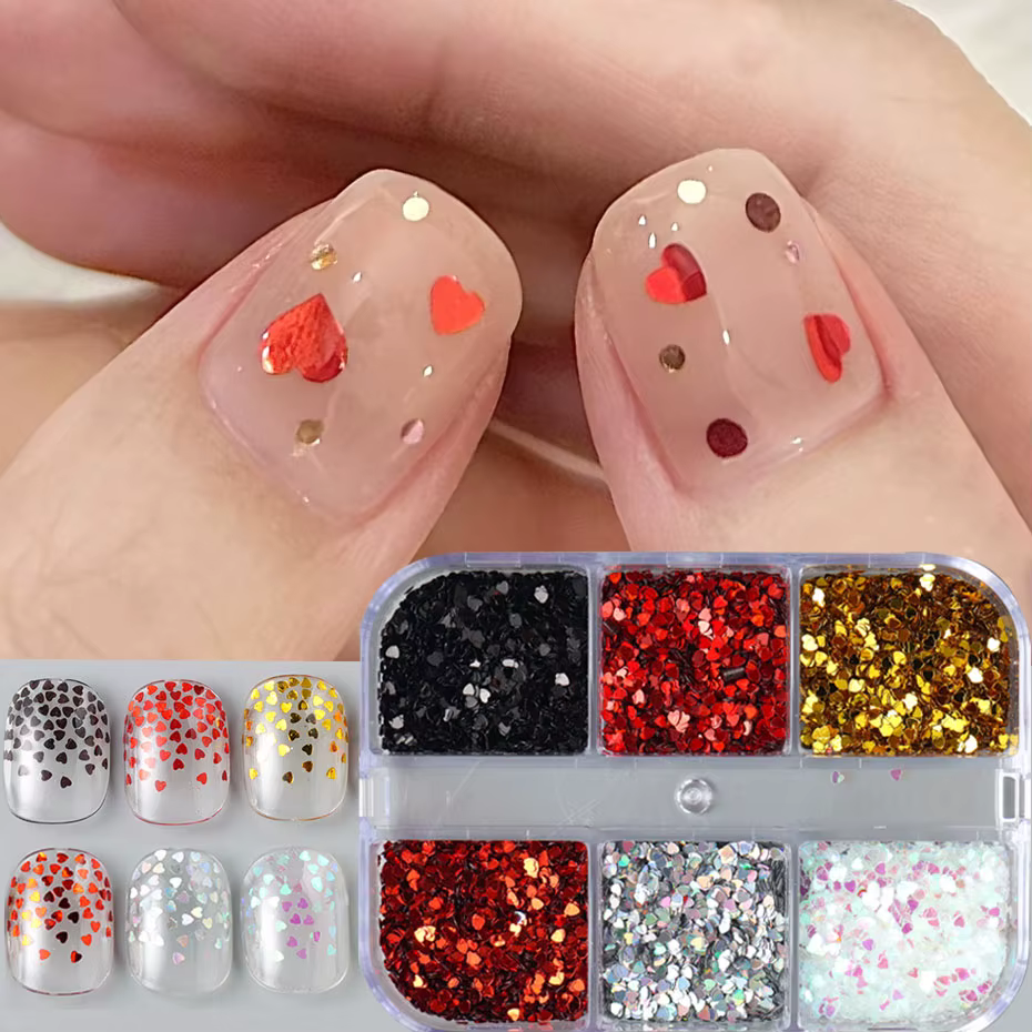 6 grilles Y2K mignon coeur paillettes ongles