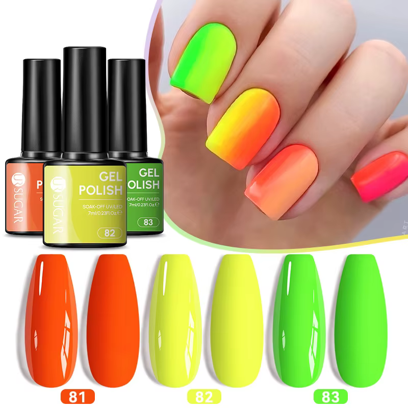 UR USGAR 7ML Vernis à Ongles Gel Couleurs Néon Printemps-Été Semi-Permanent Soak Off UV LED pour Manucure et Nail Art DIY