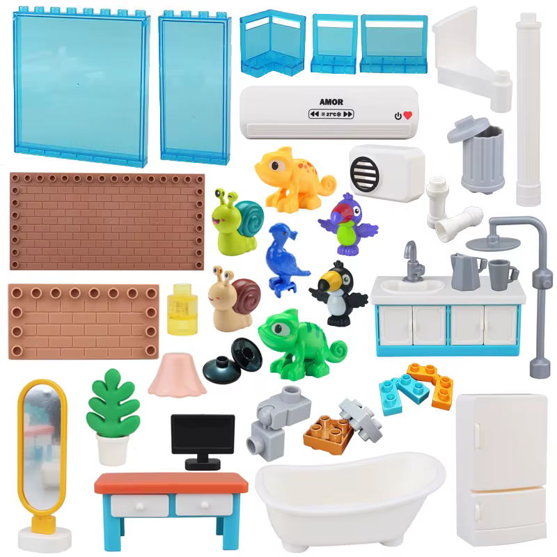 Gros blocs de Construction accessoires compatibles Duplos maisons meubles de Construction pilier clôture assemblage briques jouets pour enfants