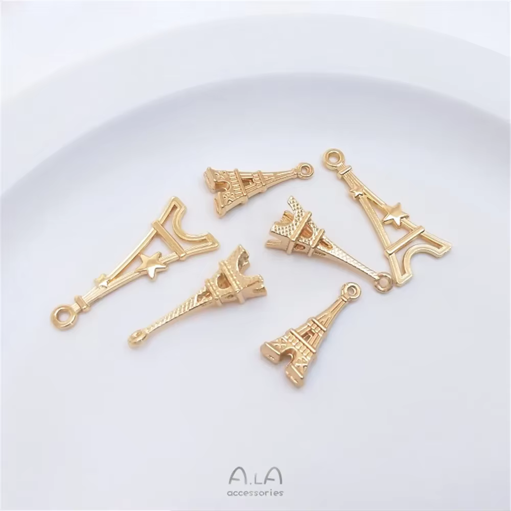 Pendentif tour Eiffel de Paris plaqué or 14 carats, pendentif bricolage fait à la main, accessoires de bracelet décoratifs