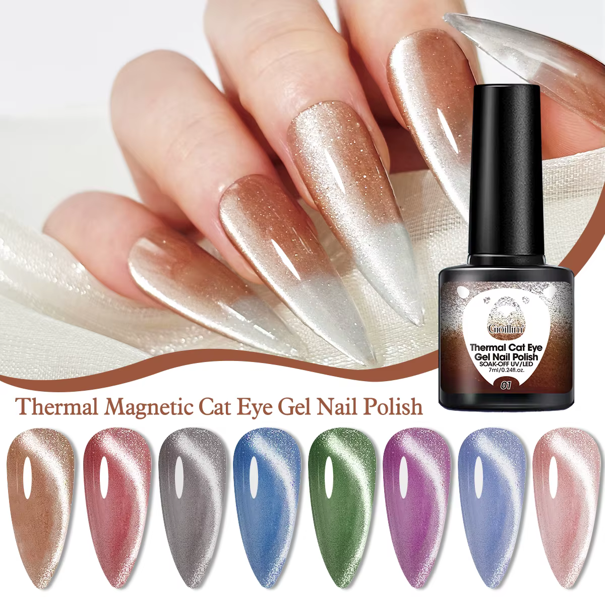 Une bouteille de vernis à ongles gel à couleur changeante et sensible à la chaleur