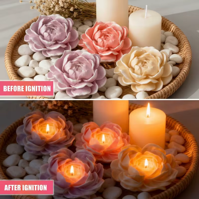 Moule en silicone pour bougie en forme de fleur de jasmin, moule en silicone à motif floral 3D, moule en silicone flexible et amovible.