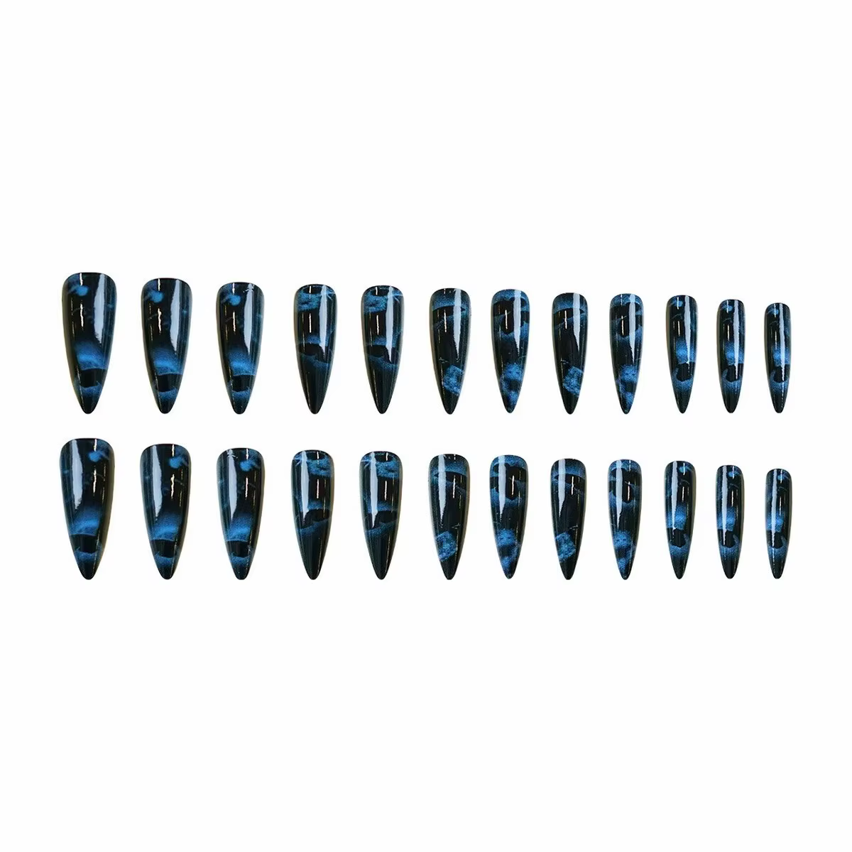 24 pièces bleu foncé papillon Y2k faux ongles épicés filles dégradé français pointu