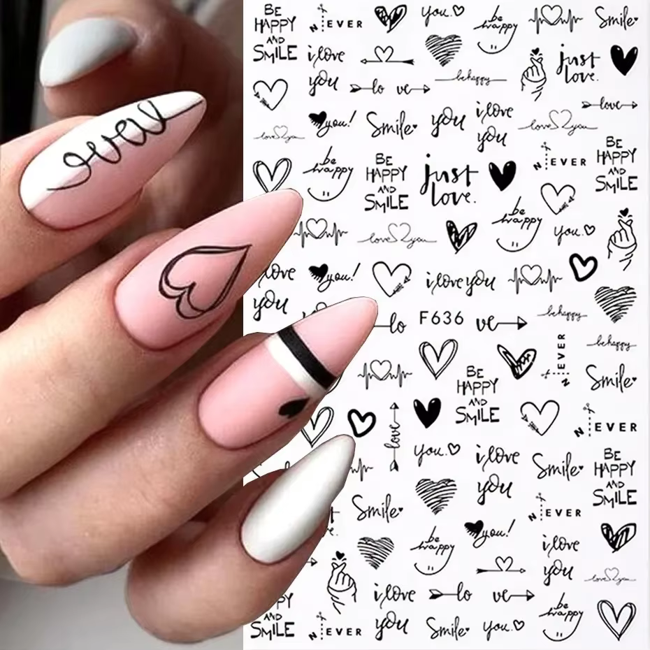 6 pièces 3D saint valentin Nail Art autocollant amant lettre mignon fille dessin animé curseur enveloppe complète
