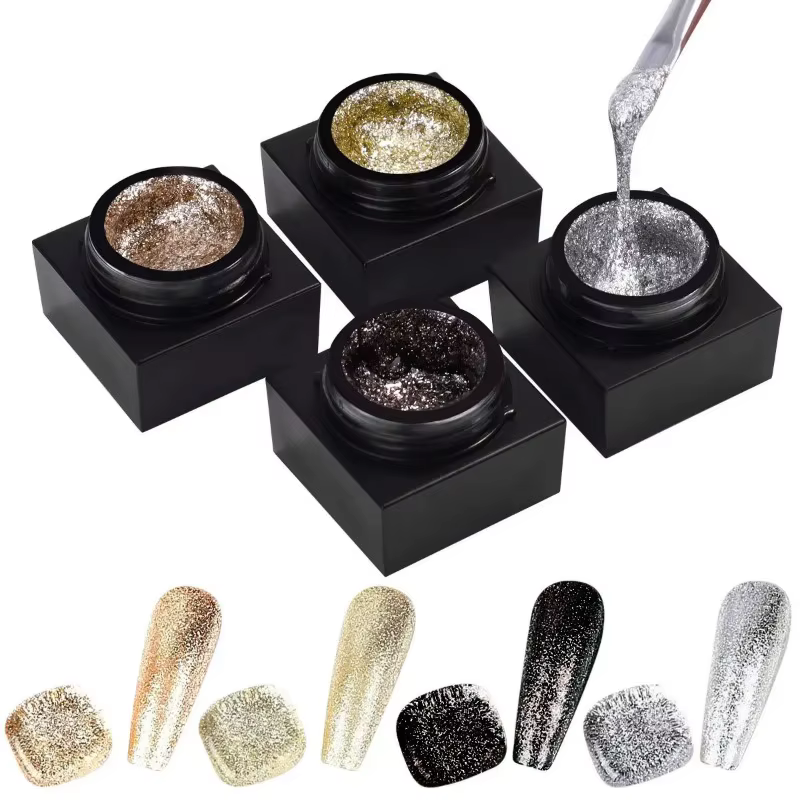 Vernis à ongles Gel réfléchissant 4 couleurs Gel UV or argent noir Nail Art durable brillant 5ml platine paillettes