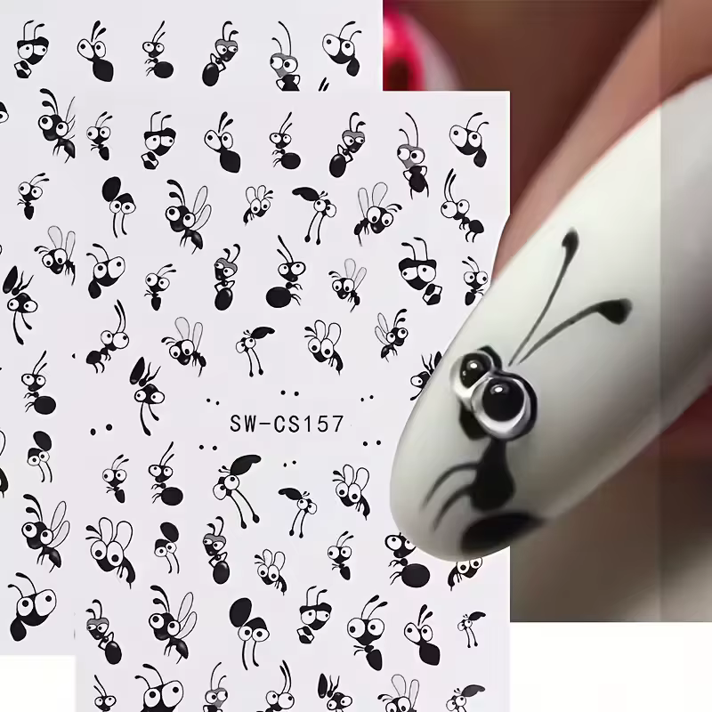 Autocollants pour ongles en forme de fourmi de dessin animé mignon