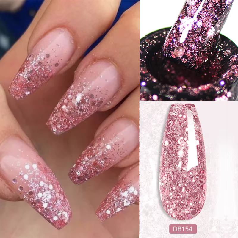 Mtssii 6 pièces/ensemble rose paillettes Gel vernis à ongles ensemble