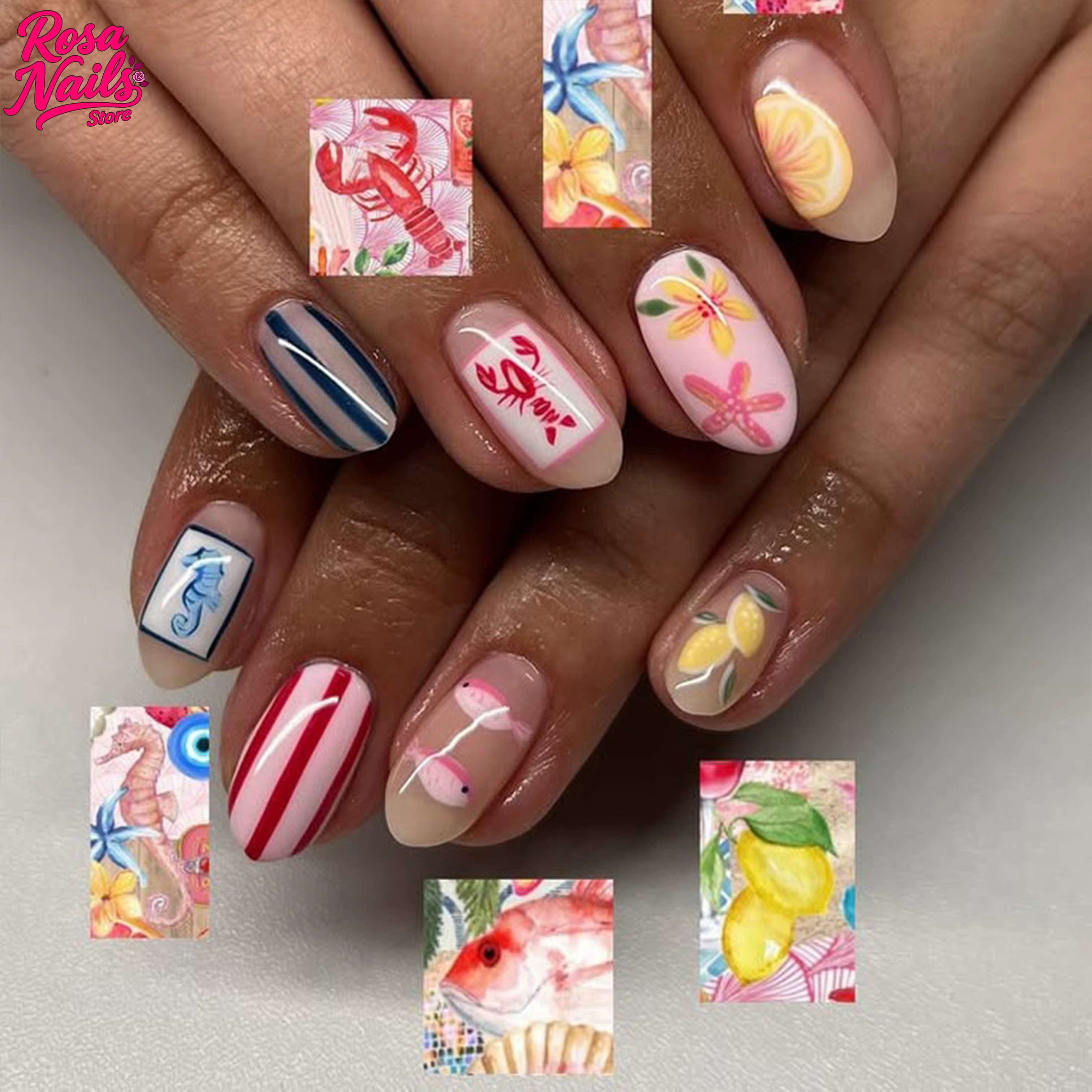 Ongles courts d'été en acrylique fait à la main
