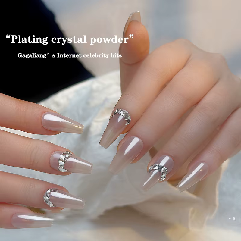 Aurora perle blanc ongles paillettes poussière Chrome clair de lune