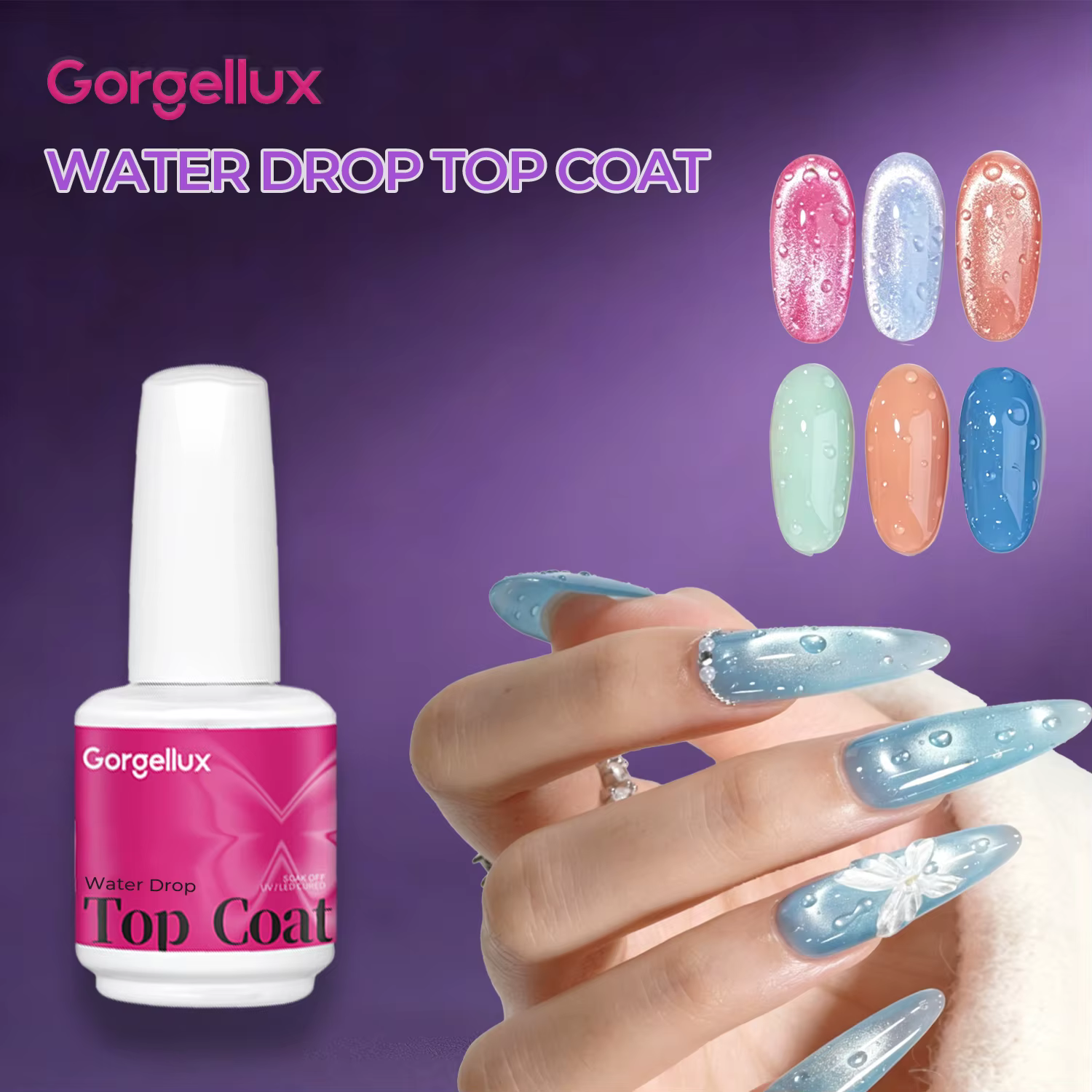 Gorgellux Top Coat Gel Effet Goutte d'Eau Sans HEMA/TPO 15ml Sans Résidu Longue Durée