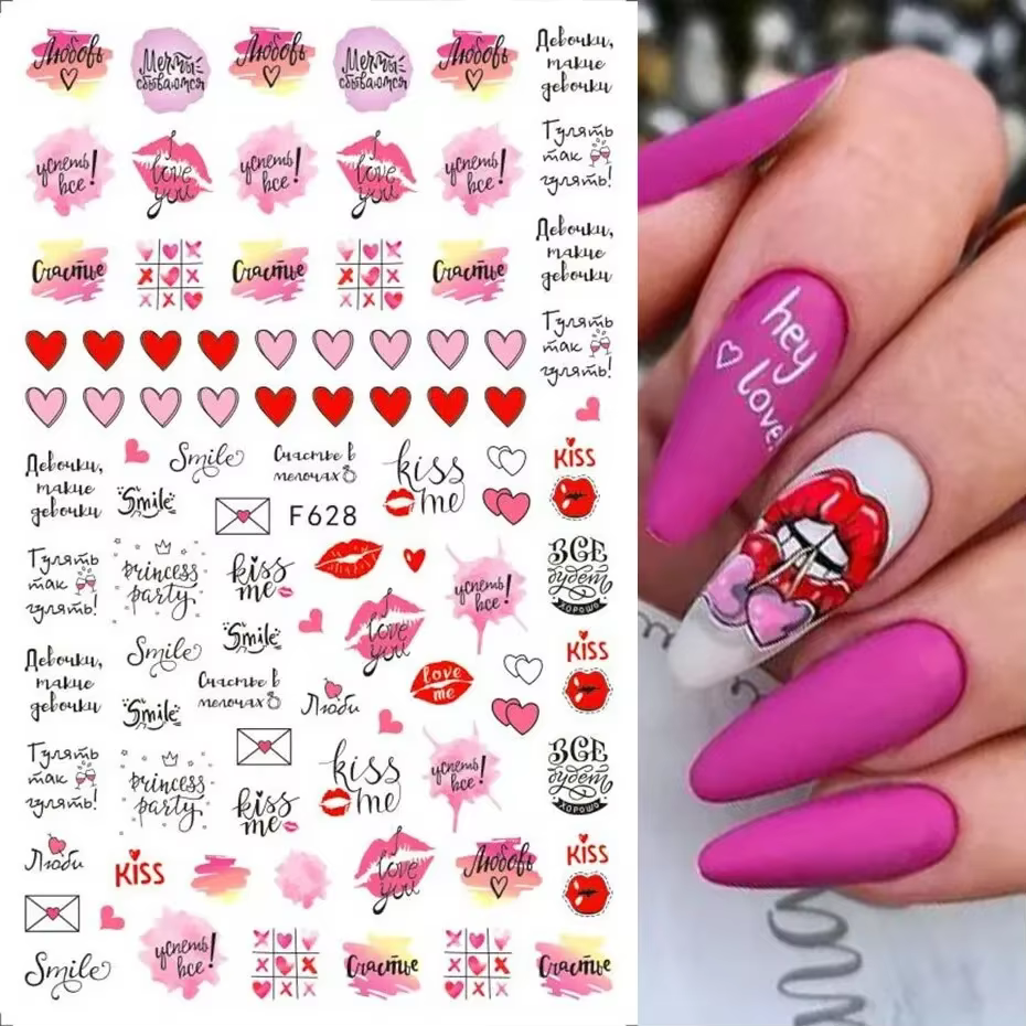 6 pièces 3D saint valentin Nail Art autocollant amant lettre mignon fille dessin animé curseur enveloppe complète