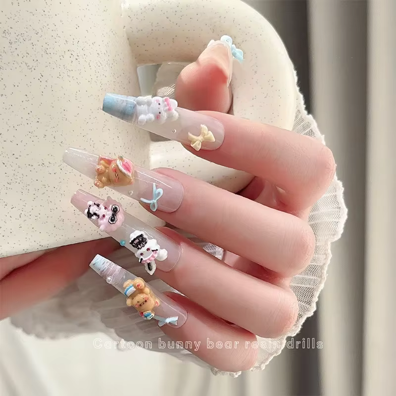 30 pièces dessin animé lapin Nail Art charme 3D couleur bonbon résine