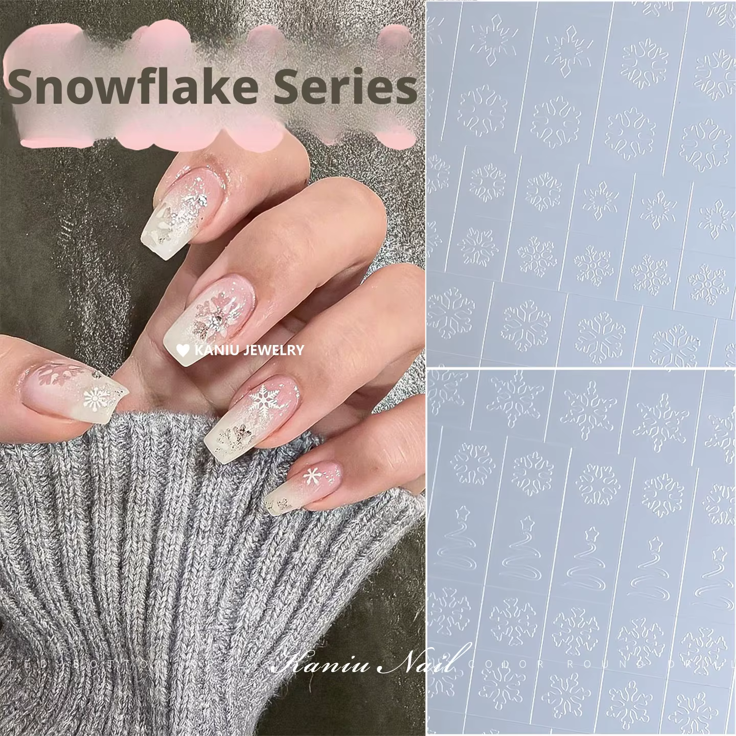 Kaniu 1/3/6 pièces manucure hiver nouvel an noël ongles autocollants décoration blanc paillettes neige