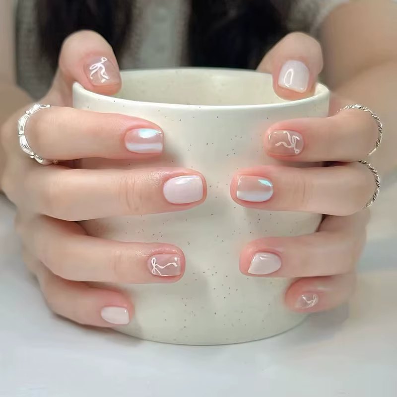 24 pièces paillettes diamant presse sur ongles Blush rose oeil de chat faux