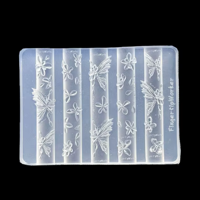 Moule à ongles en acrylique 3D transparent, motif Cœur Baroque, Collier Français, Papillon, Fleur, pour décoration d'ongles DIY et manucure