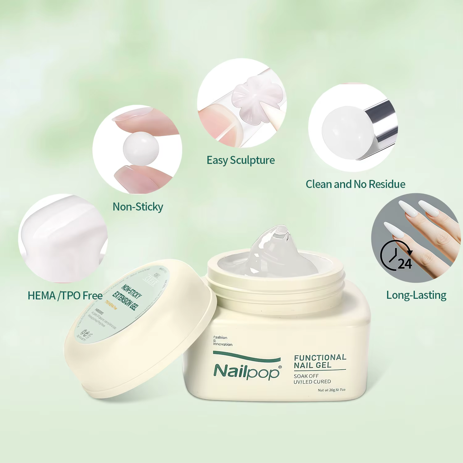 Nailpop No TPO/HEMA Gel d'extension Non collant pour ongles Art manucure sculpture UV LED durcissement modèles personnalisés faciles à utiliser Art bricolage