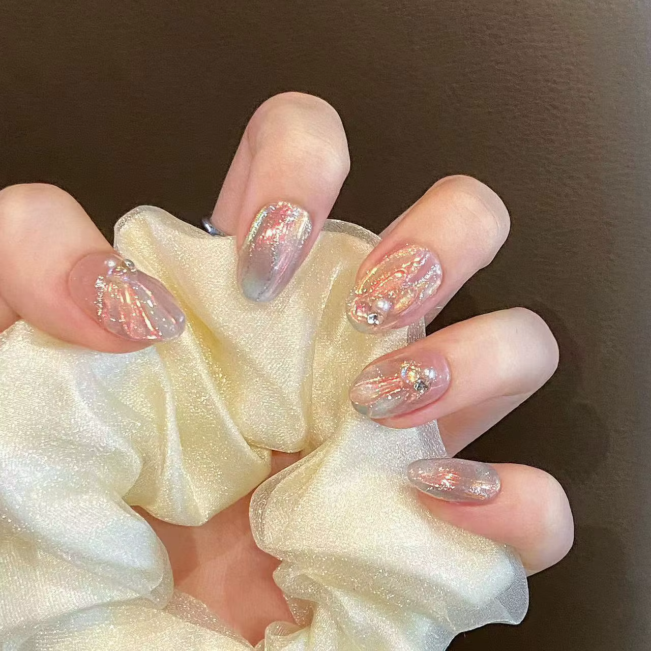Faux ongles à pression fait à la main N64.Shiny Aurora Mermaid