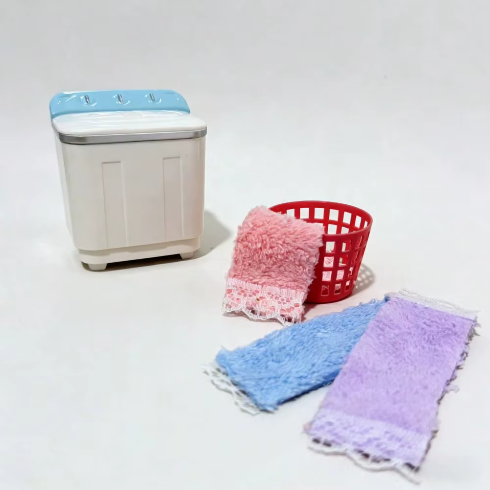 Accessoires de scène de buanderie miniature 1:12, mini machine à laver, serviettes, panier à linge, modèle