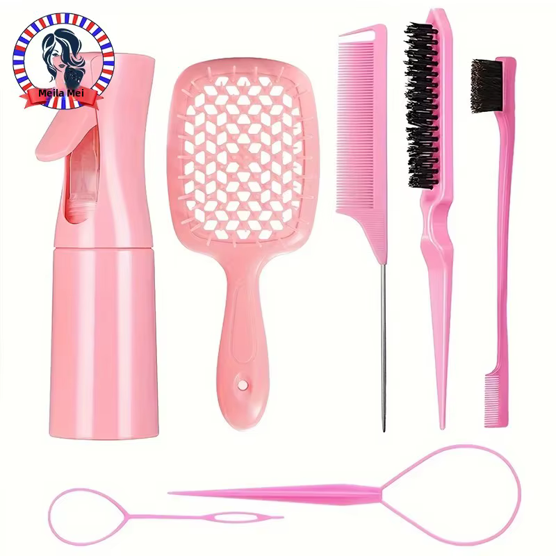 Kit de coiffure pour tous les types de cheveux, ensemble de 7 pièces avec poils de brosse démêlante et brosses à bord Double face, masseur de cuir chevelu pour Salon