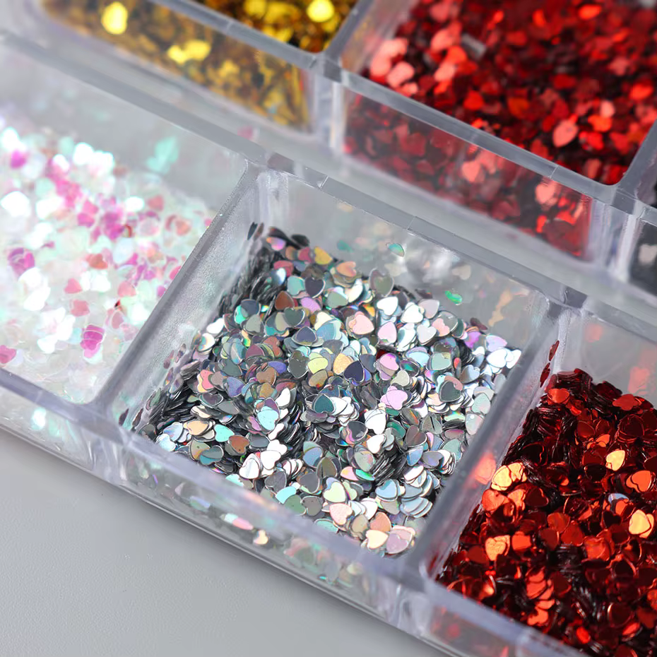 6 grilles Y2K mignon coeur paillettes ongles