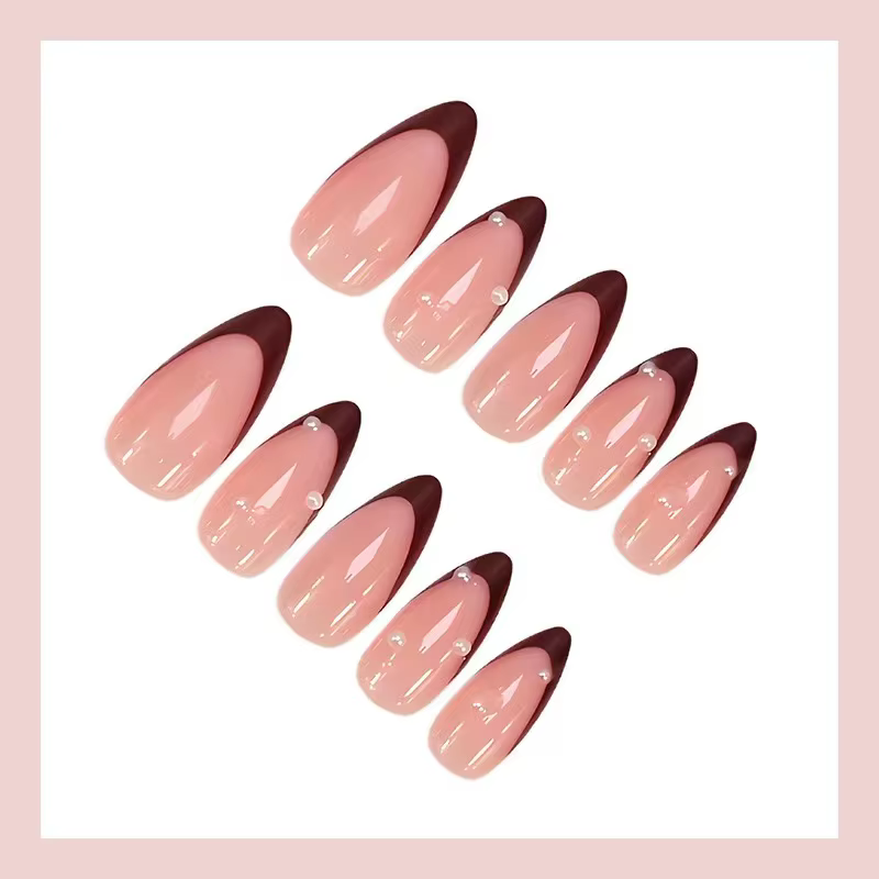Ensemble de 24 faux ongles classiques bordeaux
