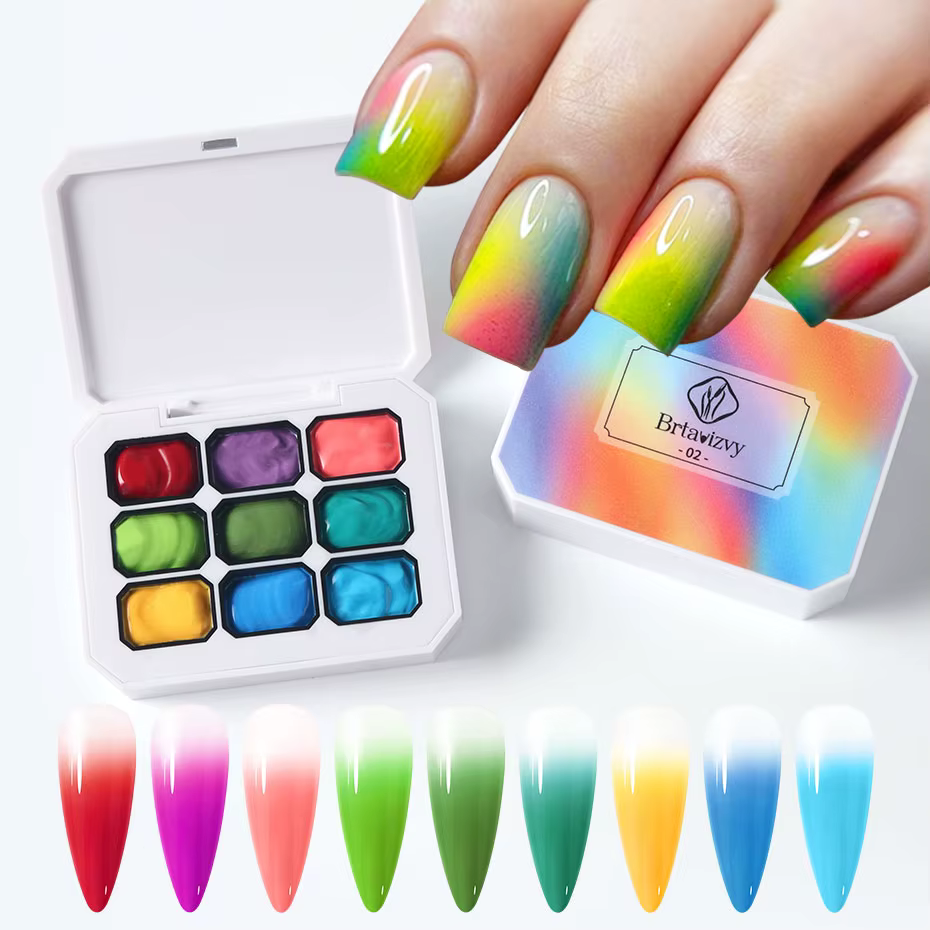 9 grilles dégradées couleurs néon Gel vernis à ongles arc-en-ciel Pat dessin Gel