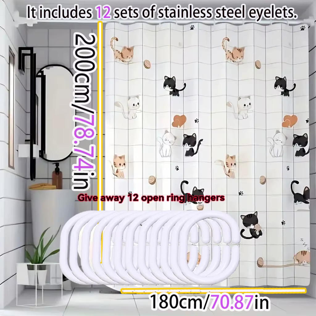 Rideau de douche chat coquin dessin animé Simple, rideau de douche pour salle de bain, facile à nettoyer et à récurer, matériau imperméable PEVA, léger et opaque