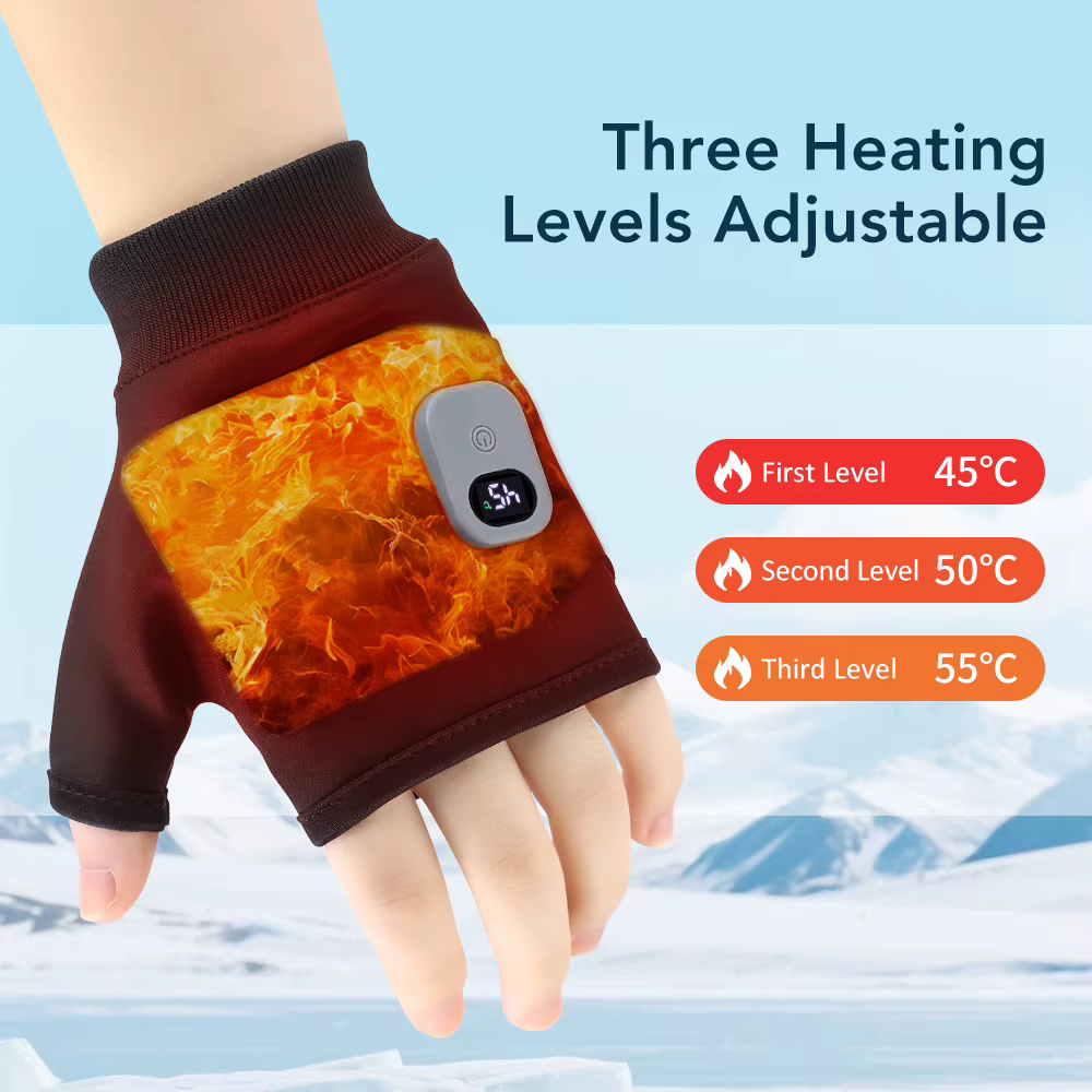 Gants chauffants électriques, Support de main demi-doigt, Protection de la paume chaude d'hiver, Sport de plein air, compresse chaude, Protection Anti-attrition
