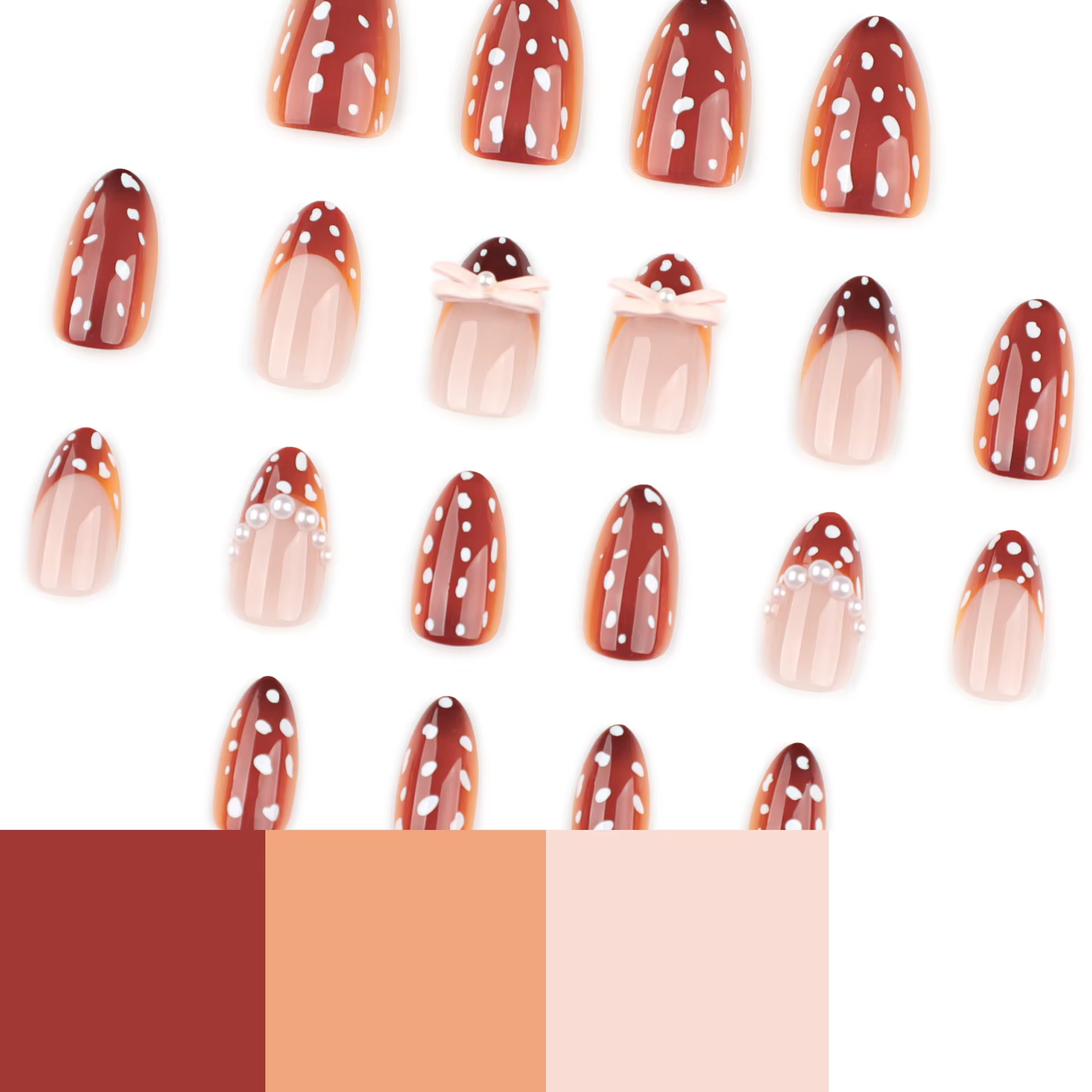 24 pièces couleur marron automne faux ongles blanc vague Point conceptions amande Style français