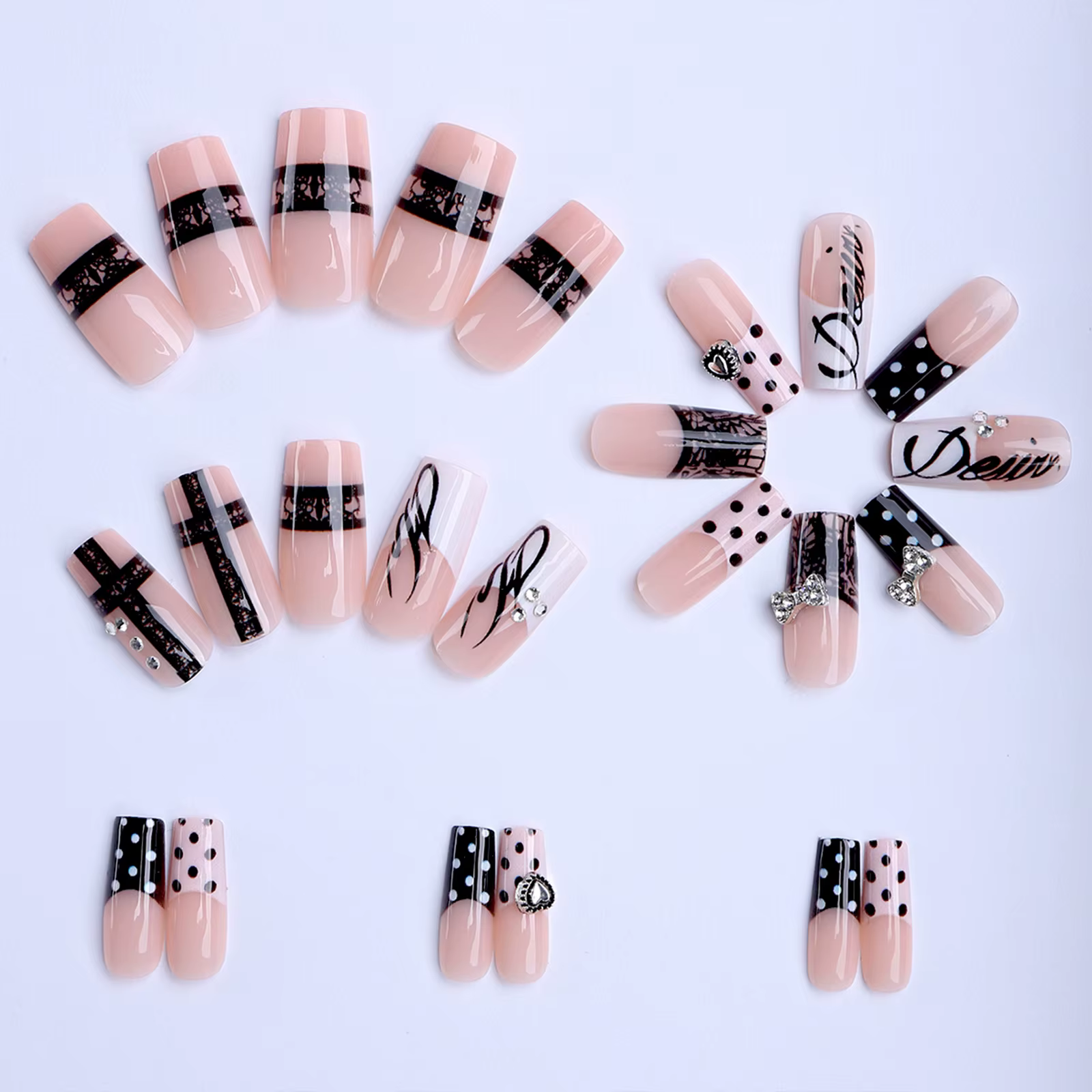24 faux ongles cercueil mi-longs