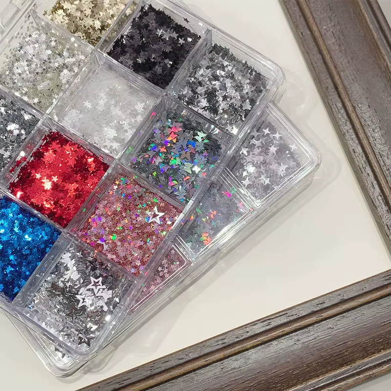 Paillettes pour nail art mélangées en forme d'étoiles