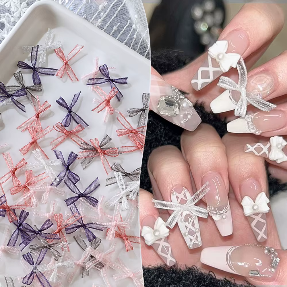 Nœuds en Organza japonais blanc rose