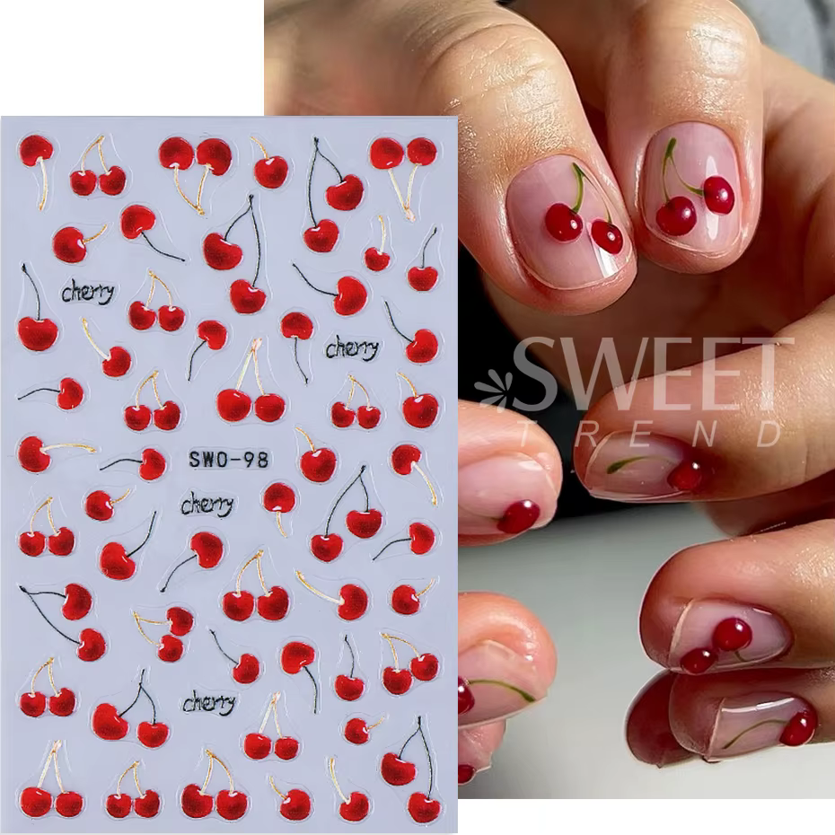 Autocollants pour ongles cerise rouge