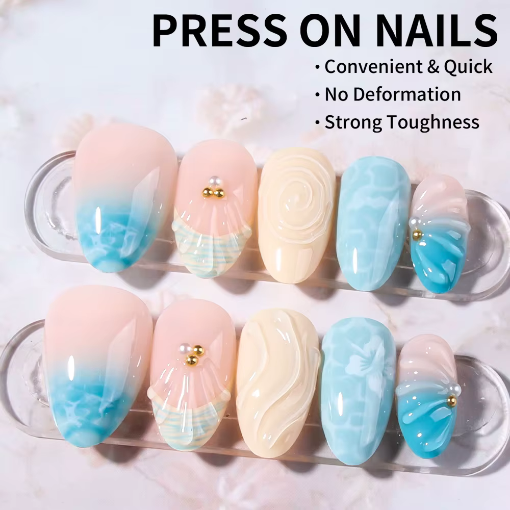 24 pièces par ensemble. Faux ongles courts en gel 3D en forme d'amande