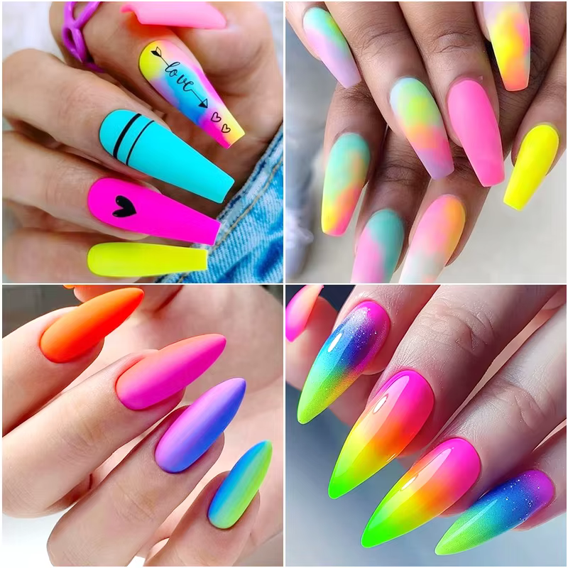 2 boîtes de pigments pour ongles arc-en-ciel néon
