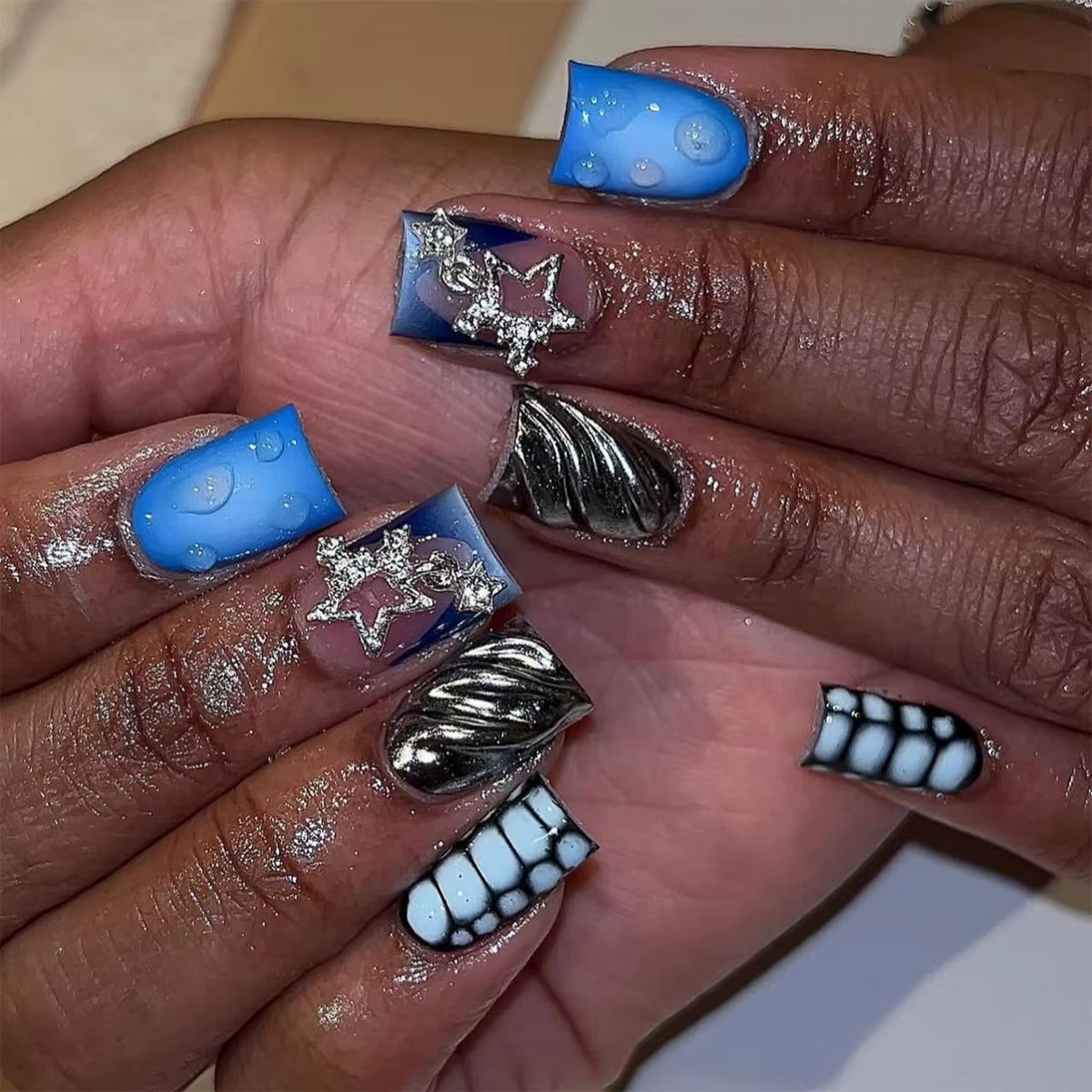 24 pièces nu rose doux faux ongles court bec de canard imprimé léopard français