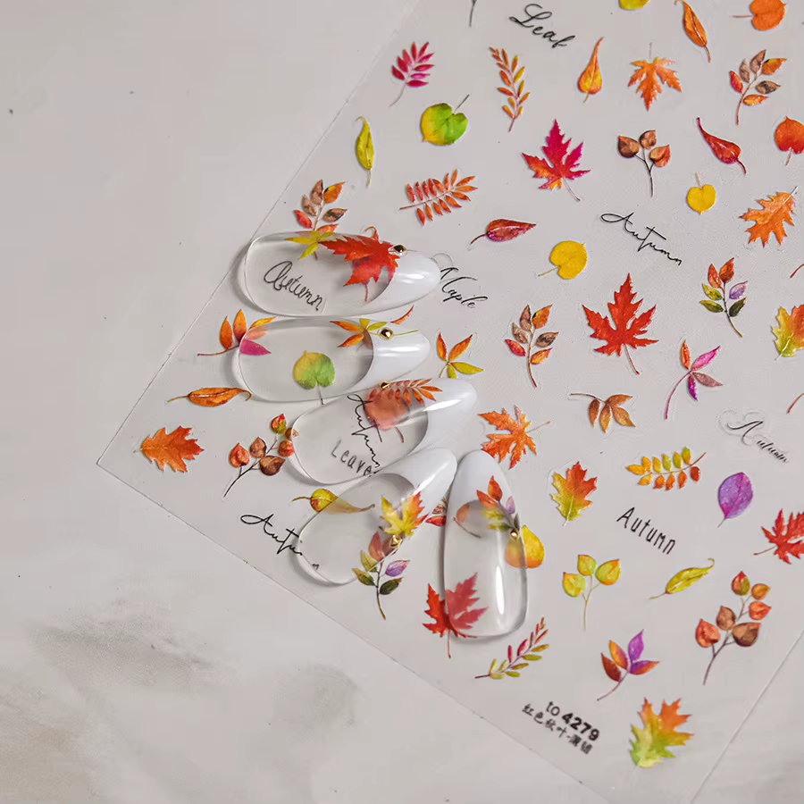 Automne automne Nail Art feuille d'érable autocollants 3D feuilles rouges autocollants pour ongles Art bricolage auto-adhésif manucure décoration décalcomanies bricolage
