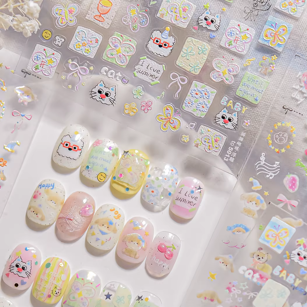 1PCS Autocollants pour ongles motif chat Coquette